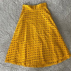 H&M Midi Cutout Skirt in Mustard
